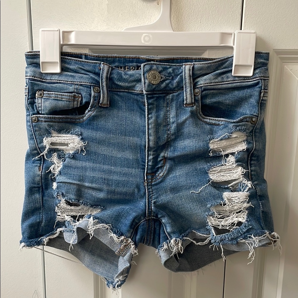 American Eagle Outfitters Blue Jean Shorts High-Waisted Distressed